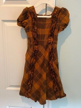 Ivy City Co Brown & Mustard Plaid Ruffle Dress
